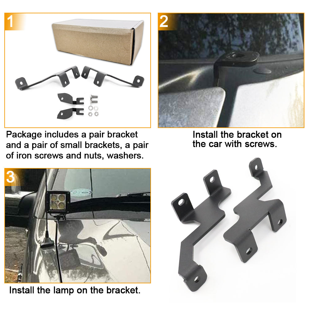 2010-2014 SVT Raptor & 2004-2014 Ford F-150 Hood LED Mounting Brackets