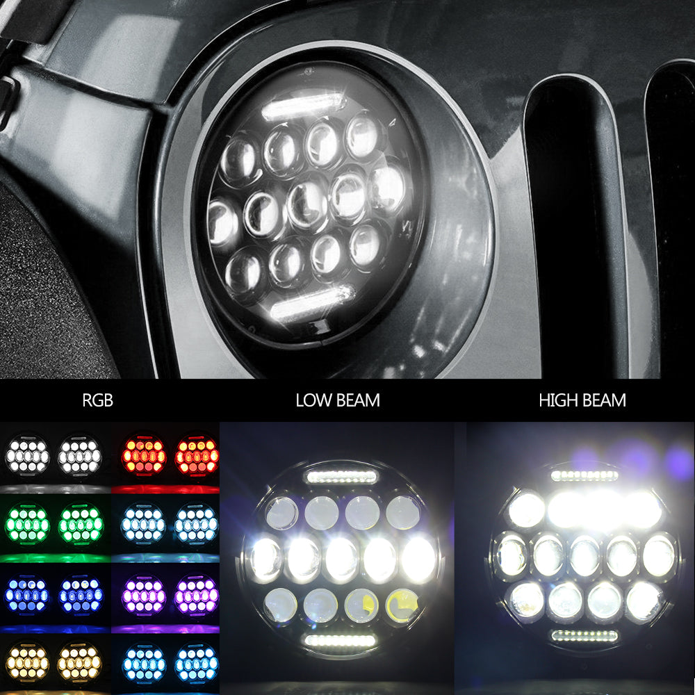 Colight 7" RGB Hi-Lo Beam DRL LED Headlamps 