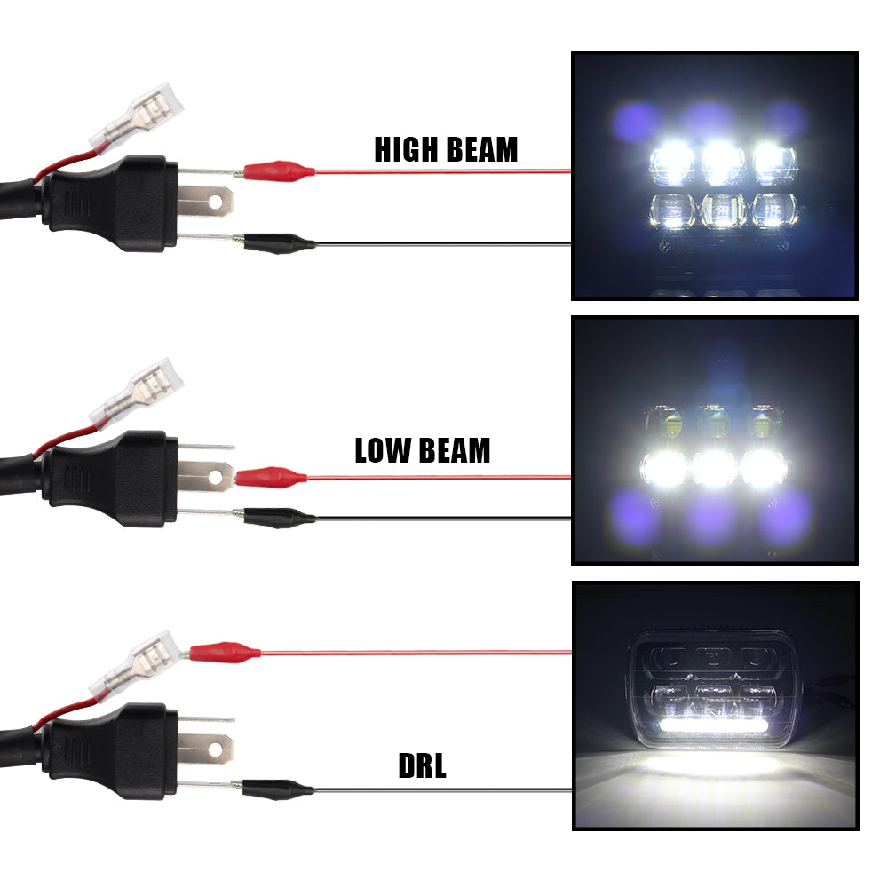 مصابيح أمامية مزدوجة الشعاع 5x7 بوصة مربعة من CO LIGHT - عدسات 5D / شريط ضوء DRL (طقم / قطعتان)