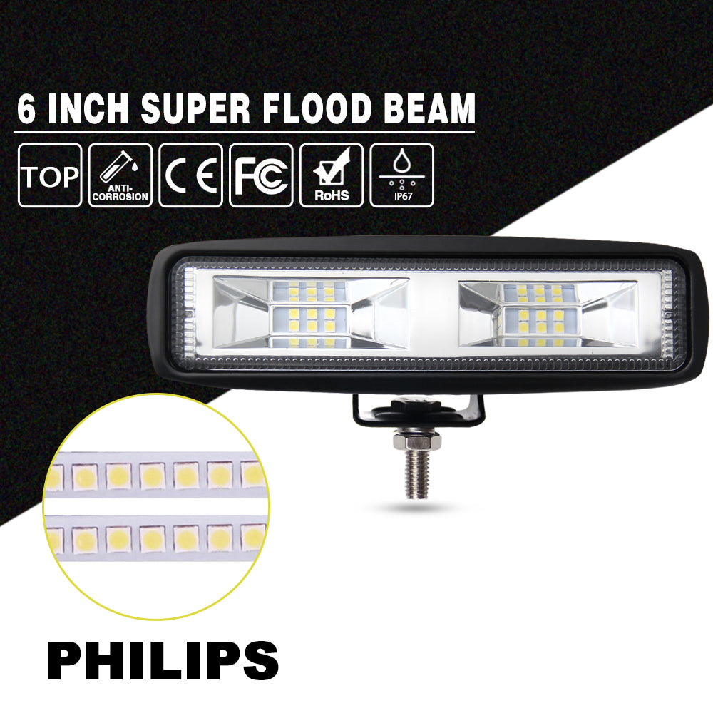 6"  Flood Beam LED Work Light Bars - 20W/6500K (1pcs)