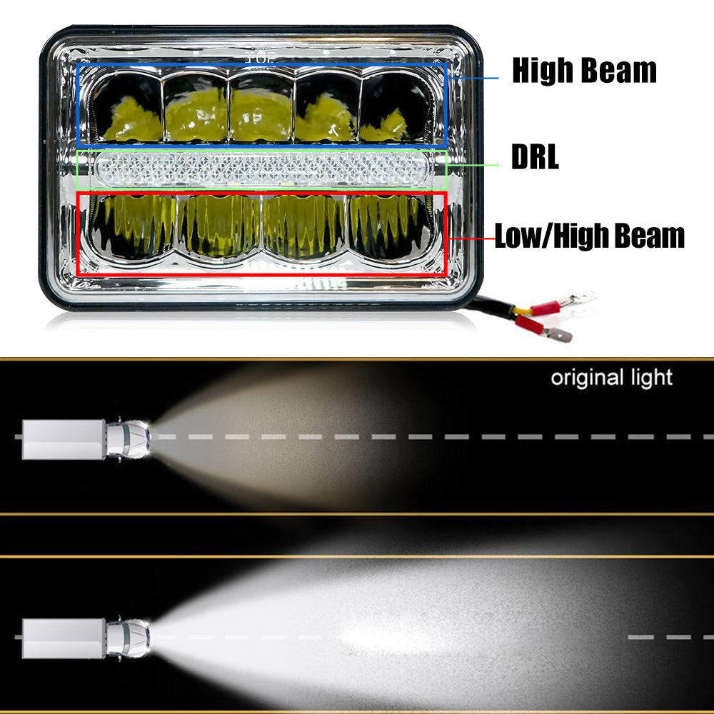 CO LIGHT 4 x 6 Zoll Quadratischer Zweistrahl-Reflektorscheinwerfer – DRL-Lichtleiste (Kit/2 Stück)