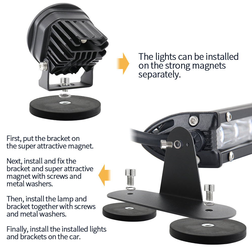 Strong Magnetic Base LED Light Bar Universal Side Mounting Brackets