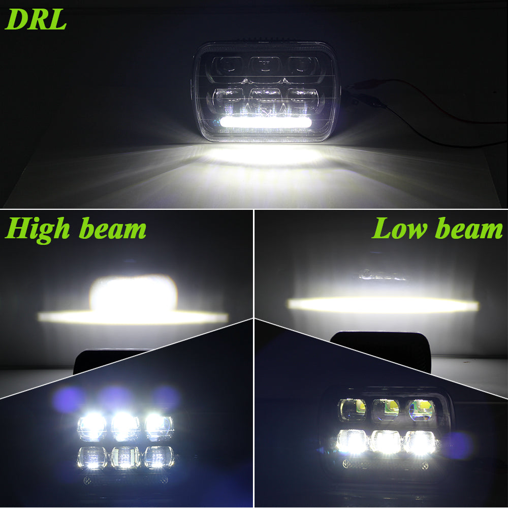 CO LIGHT Phares à double faisceau carré 5x7 pouces - Lentille 5D / Barre lumineuse DRL (Kit / 2pcs)