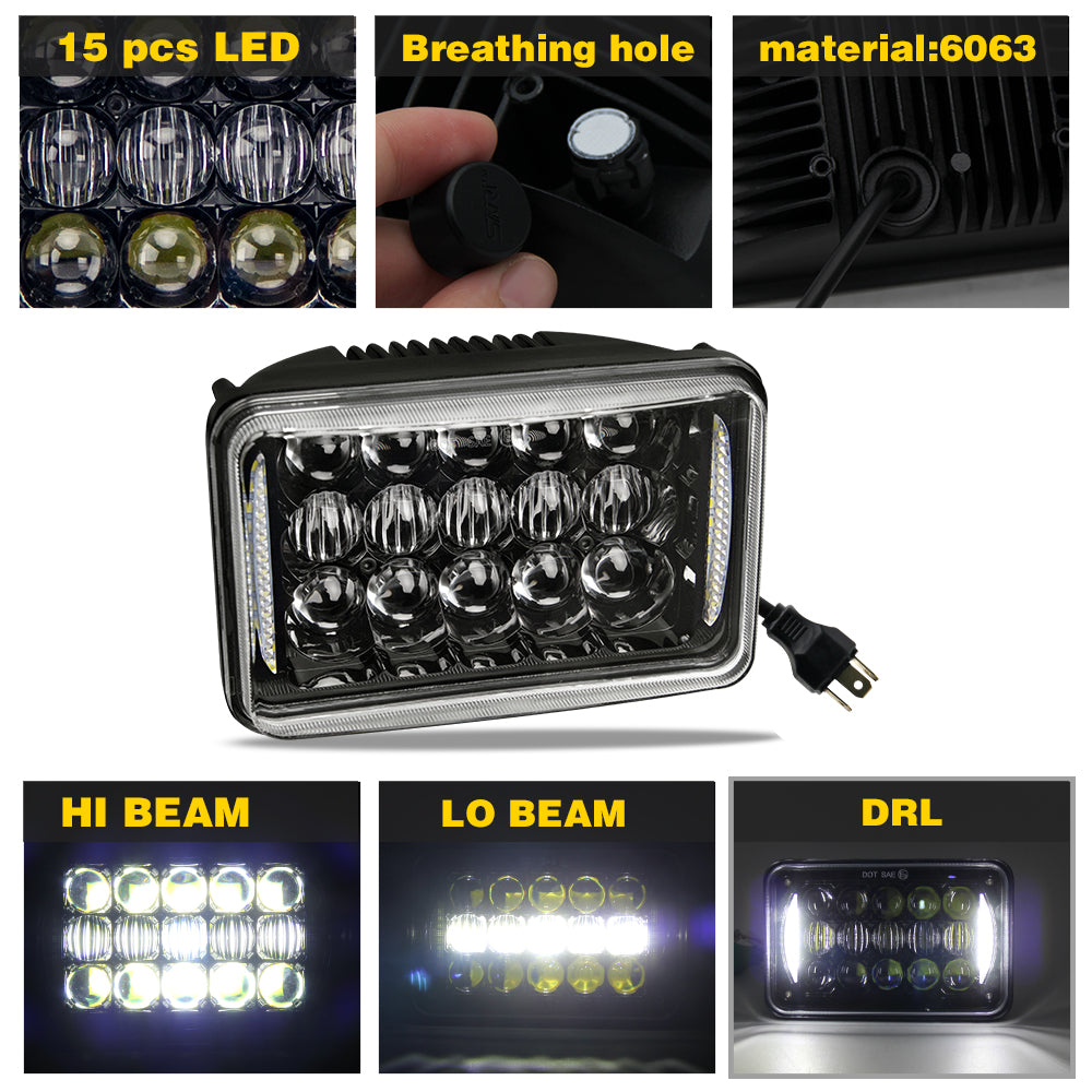 CO LIGHT 4x6 Inch Rectangular Dual Beam Headlights - 5D Lens/Sides DRL (Kit/2pcs)
