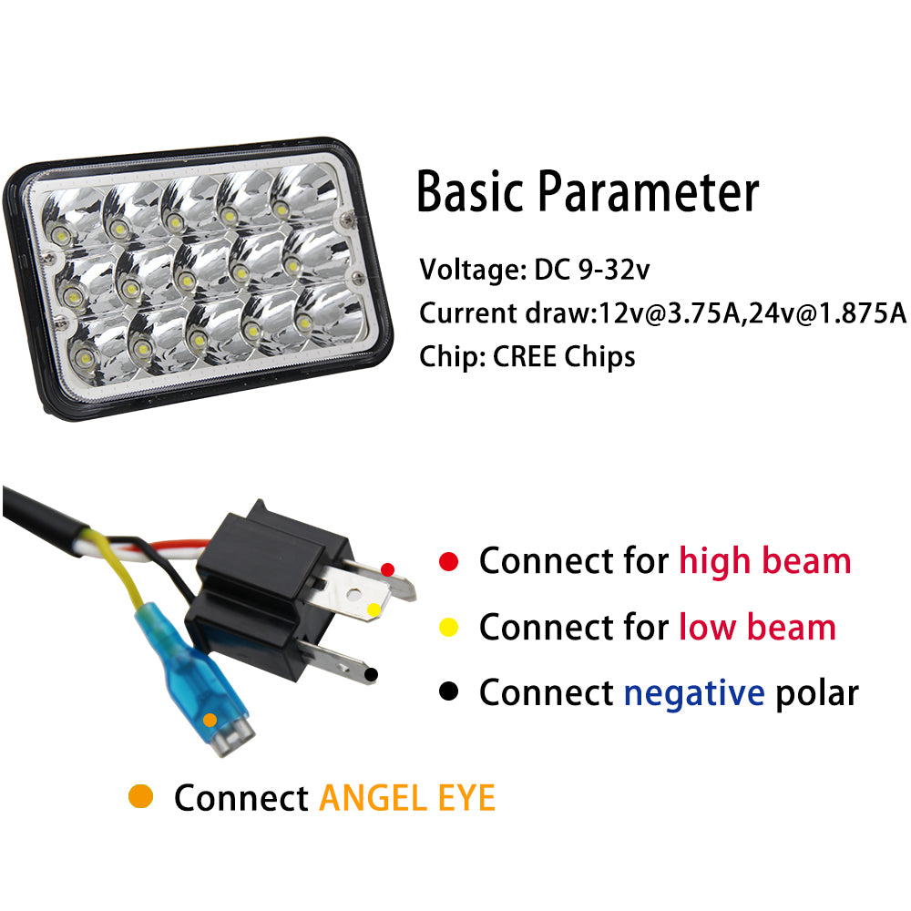 CO LIGHT 4x6 Inch Rectangular Dual Beam LED Headlights - Colorful DRL (Kit/2pcs)