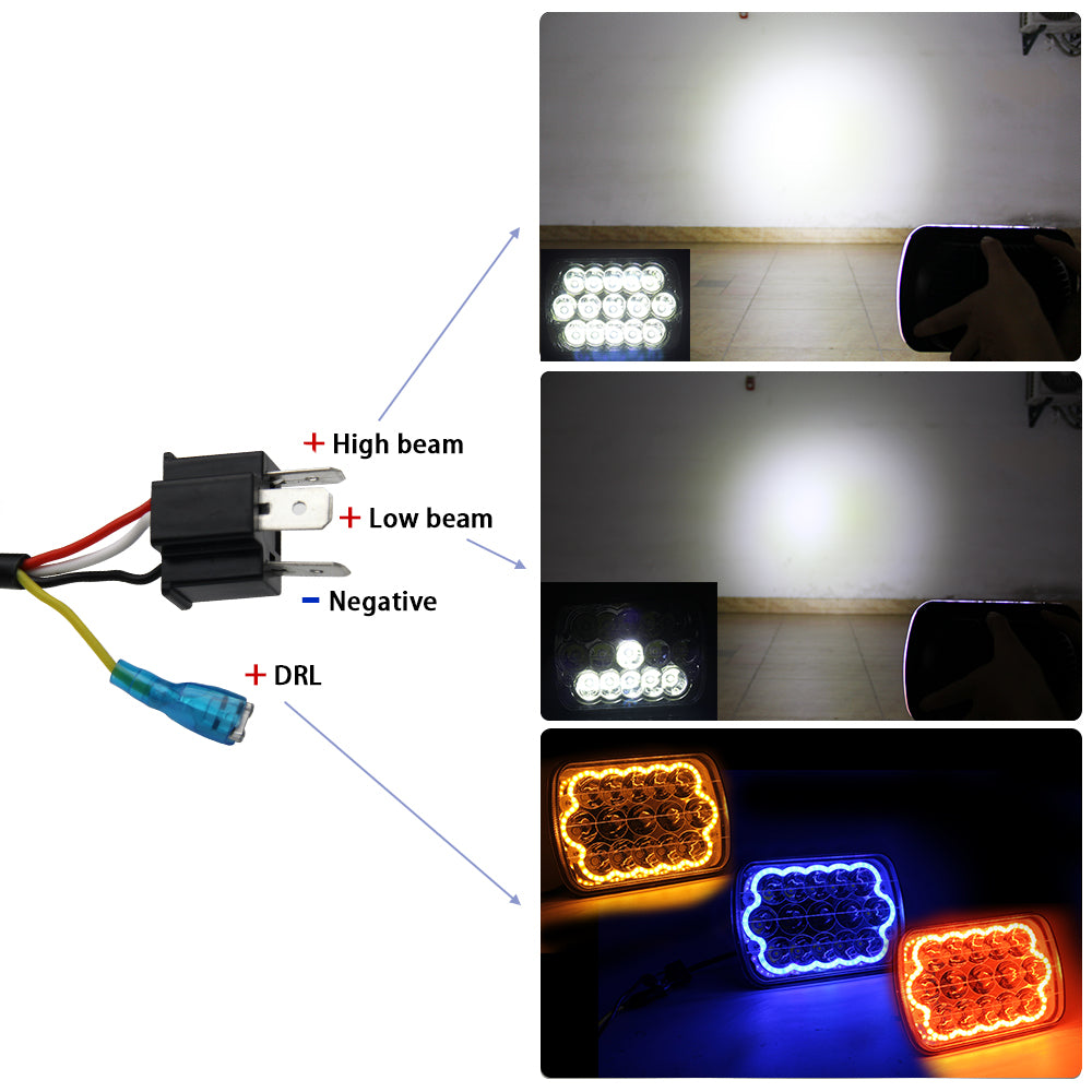 CO LIGHT Phares LED Rectangulaires à Double Faisceau 5x7 Pouces - DRL Colorés (Kit/2pcs)
