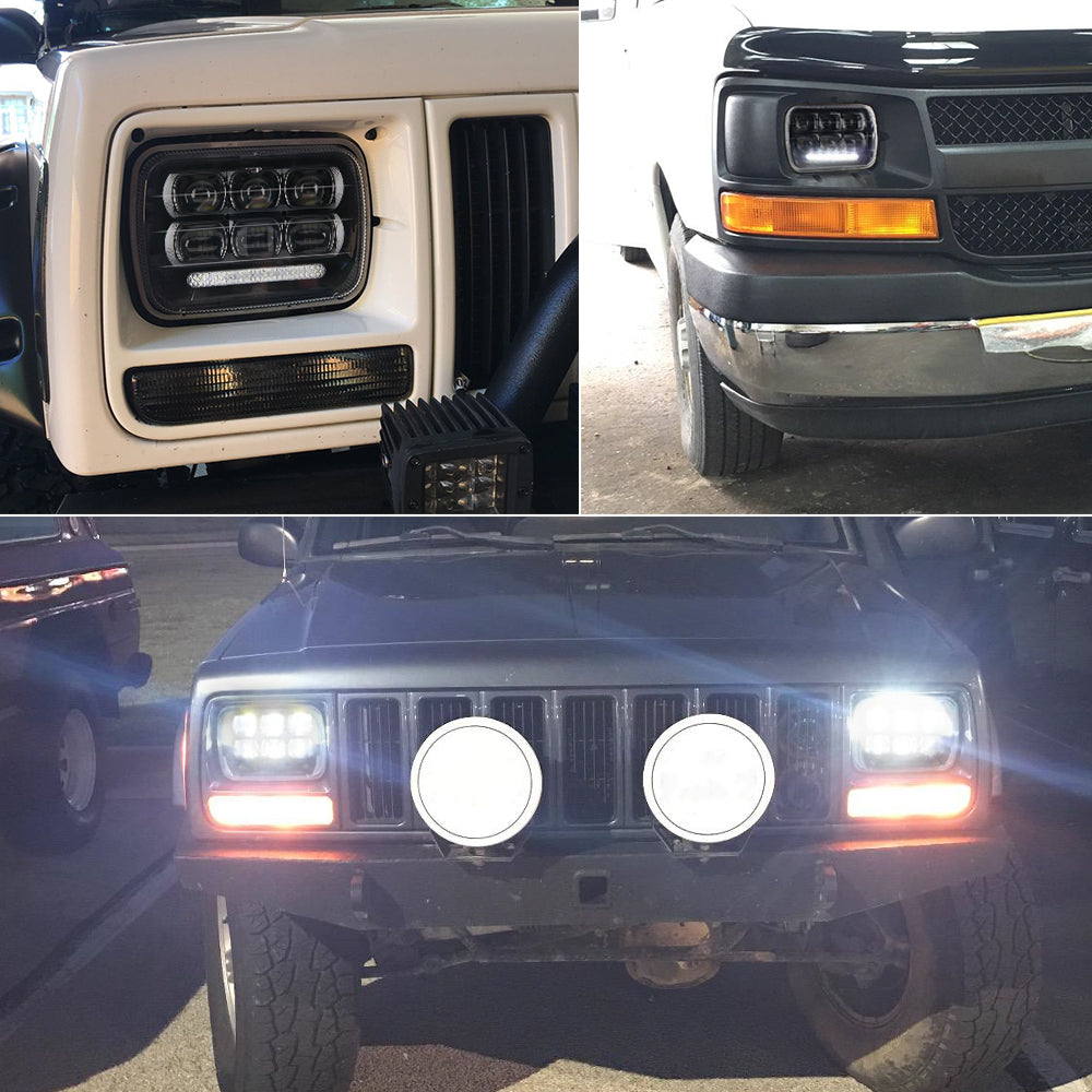 CO LIGHT 5x7 Inch Square Dual Beam Headlights - 5D Lens/DRL Light Bar (Kit/2pcs)