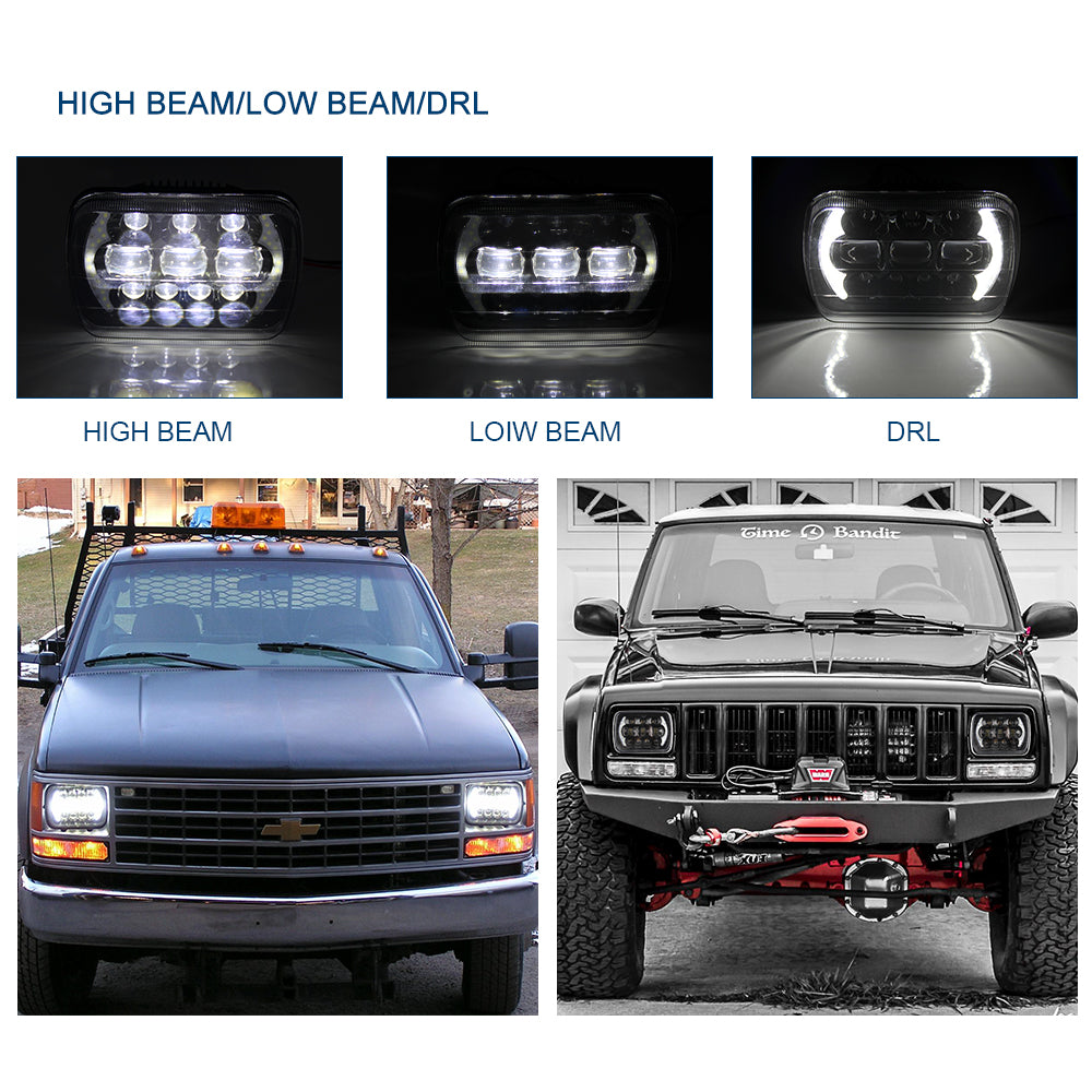 CO LIGHT 5x7 Inch Rectangular Dual Beam Headlights - 5D Lens/Sides DRL (Kit/2pcs)