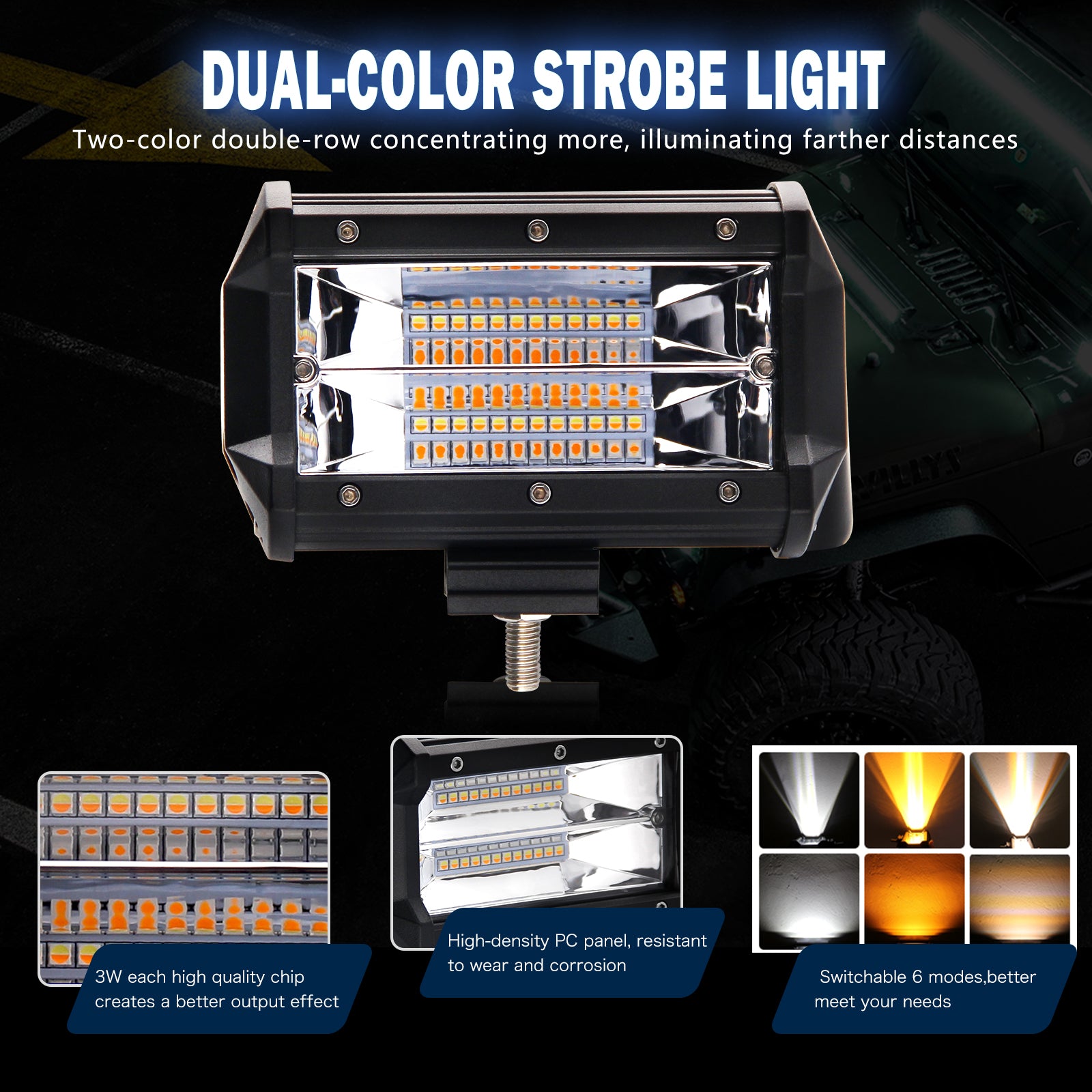 5 Inch Amber White Light Strobe Work Light Pods