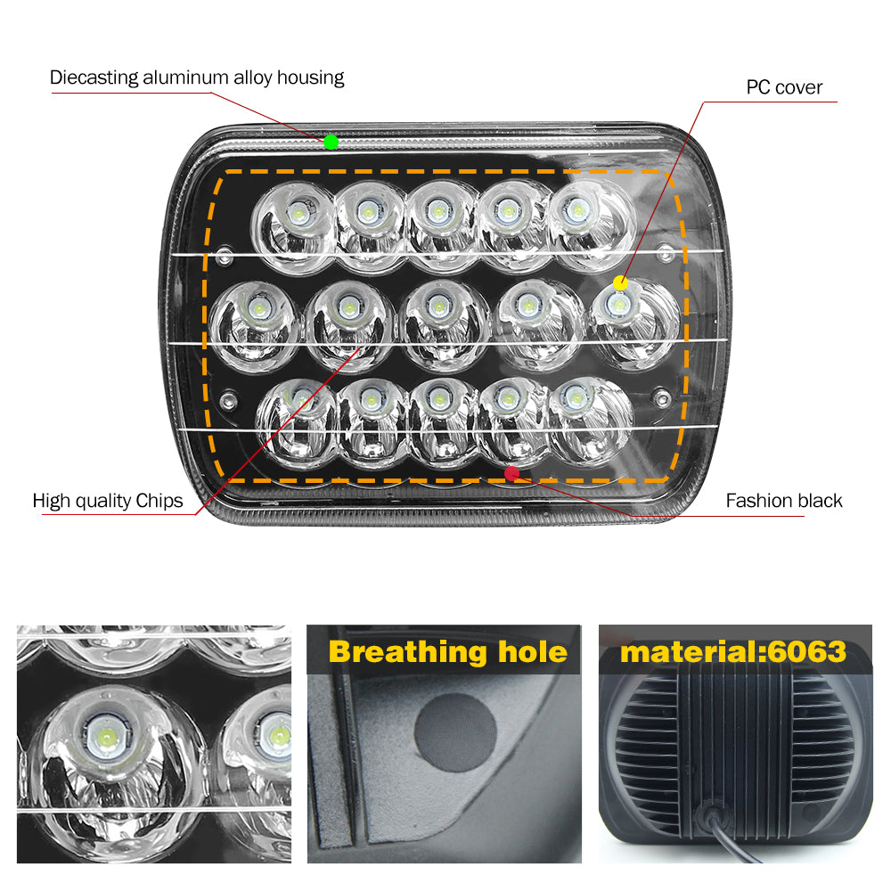 CO LIGHT 5x7 Inch Rectangular High/Low Beam Tri-Row LEDs Headlights (Kit/2pcs)