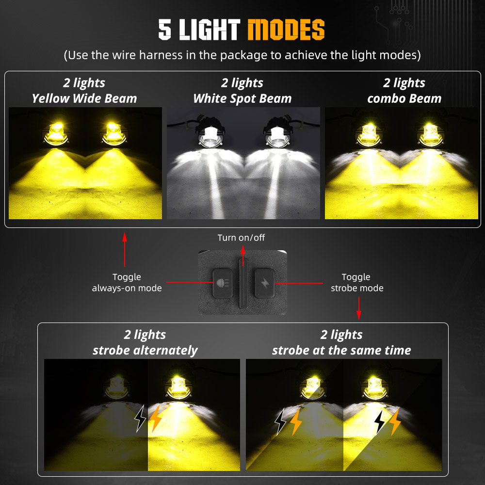 Luces de motocicleta amarillas y blancas de doble haz de la serie DB-P de 3 pulgadas COLIGHT (juego/2 uds)