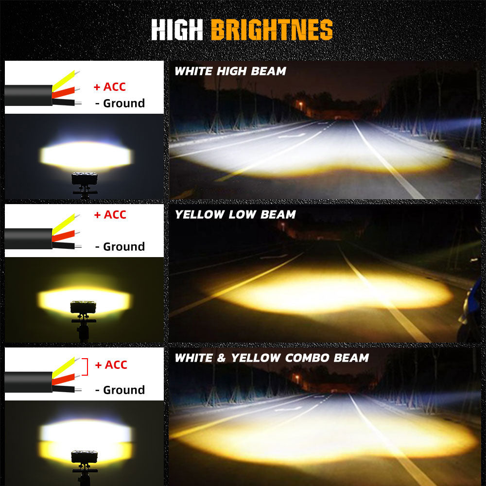 COLIGHT 4 Inch Yellow&White Hi-low Beam 3D Sereis Motorcycle Fog Light Forward Auxiliary Lights