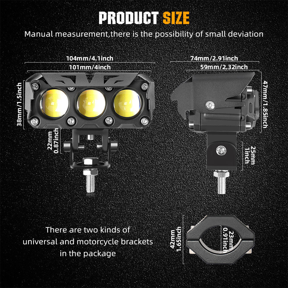 COLIGHT 4 Inch Yellow&White Hi-low Beam 3D Series Motorcycle Fog Light Forward Auxiliary Lights