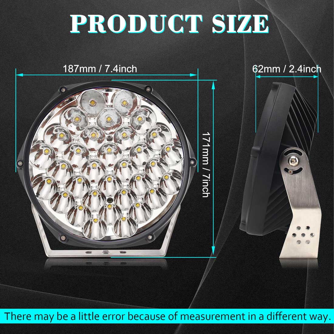 COLIGHT 7 Inch DenseX Series Round LED Offroad Spot Driving Light product size