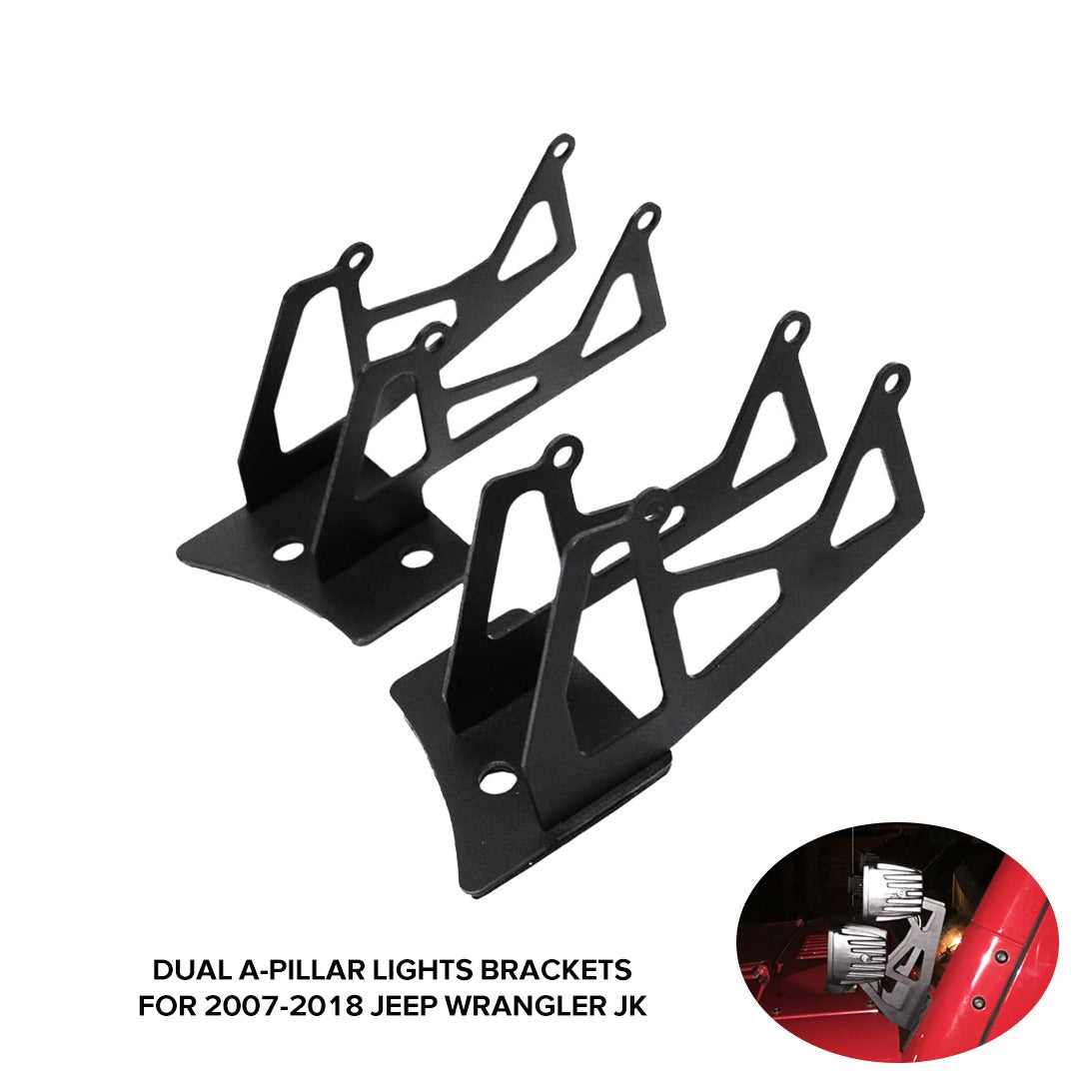 Steel Windshield A-Pillar Lights Mounting Brackets For Dual LED Spot Flood Lights on 2007-2018 Jeep Wrangler JK