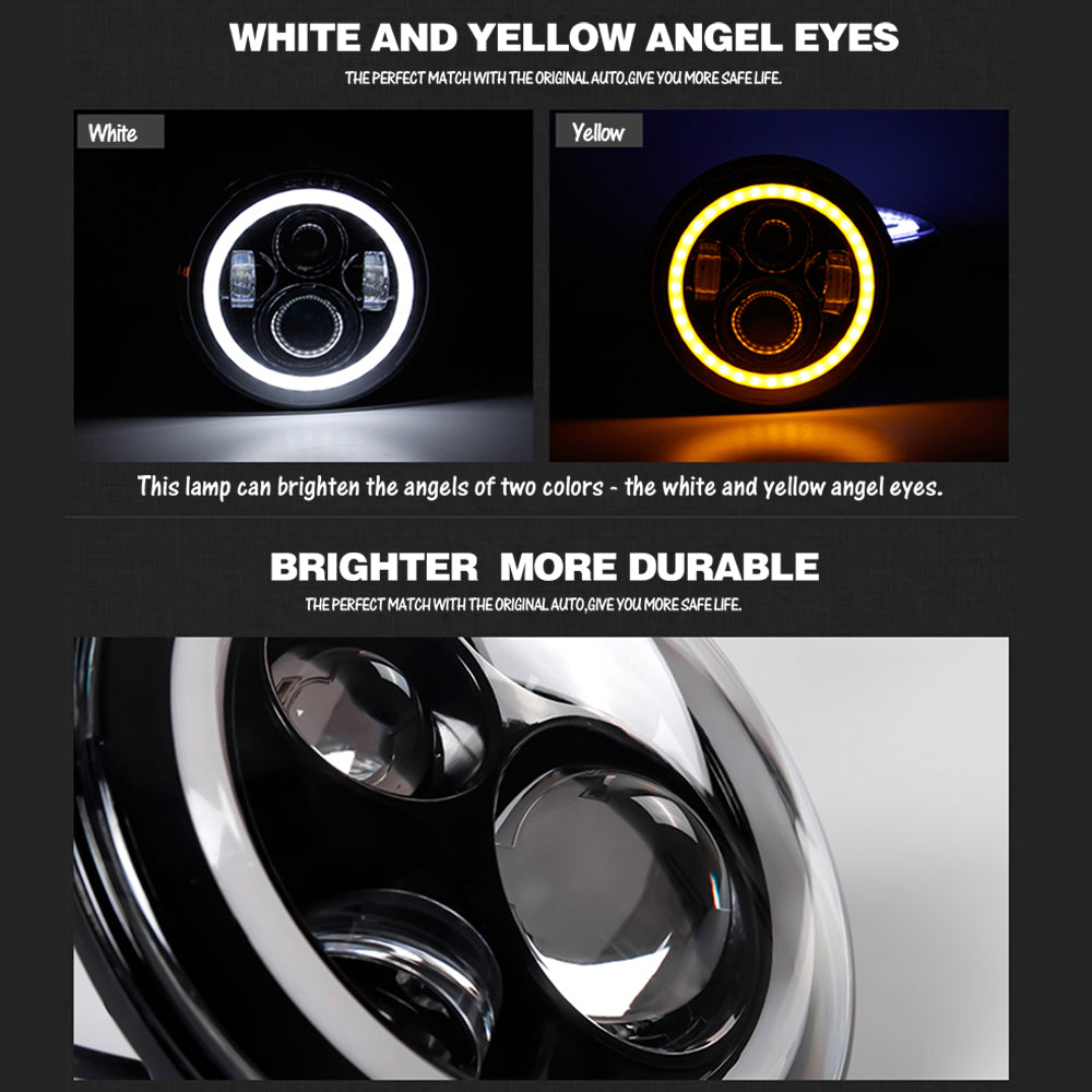 Colight 7" Dual Burn Amber&White DRL Round Headlight