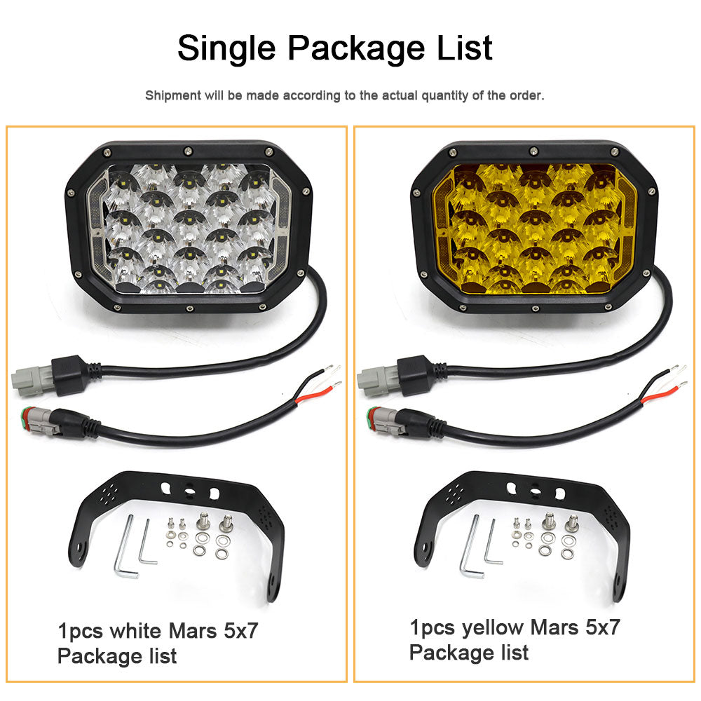 Package List of Single Mars Series 5x7inch Square Led Driving Lights