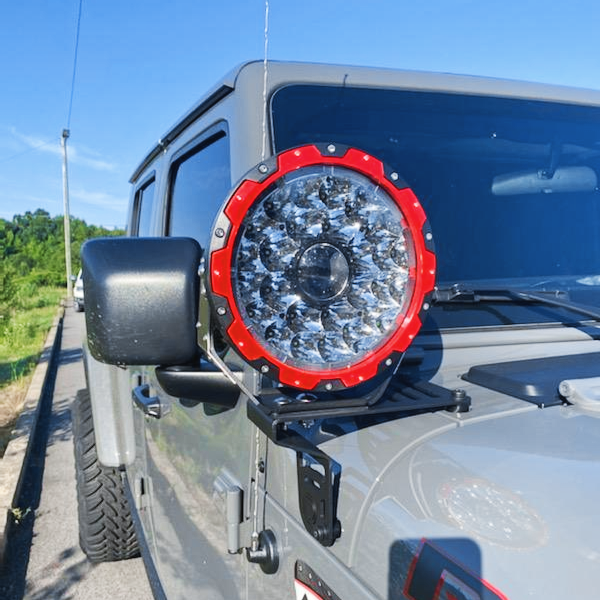 Mount Colight 9 Inch Offroad Laser Driving Lights With Red Halo Ring On Jeep Hood