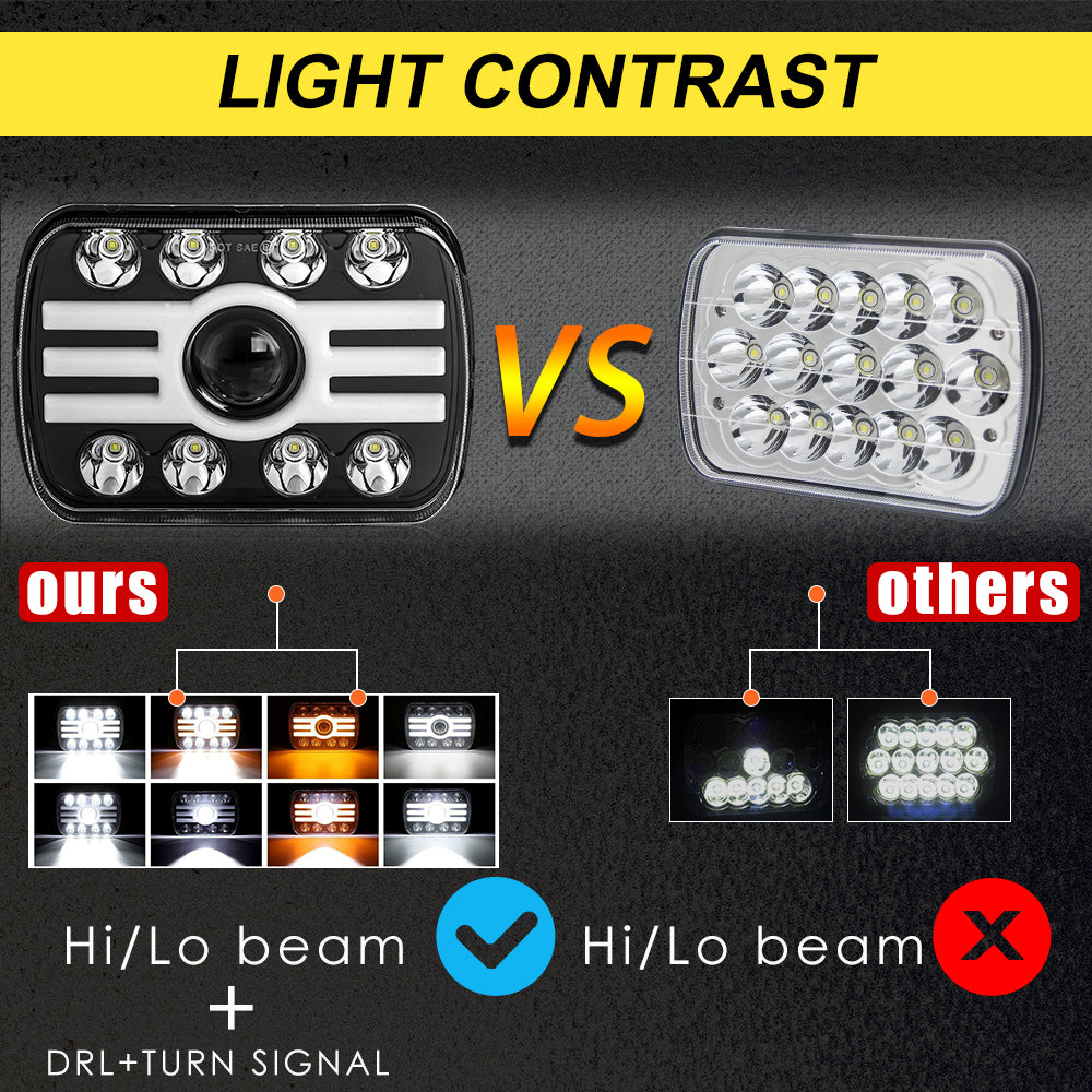 CO LIGHT 5x7 Pouces Phares à Double Faisceau - Blanc DRL/Ambre Signal Light (Kit/2pcs)