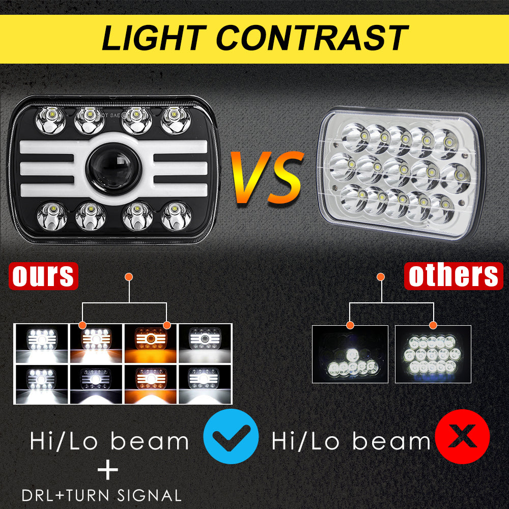 CO LIGHT 5x7 Inch Dual Beam Headlights - White DRL/Amber Signal Light (Kit/2pcs)