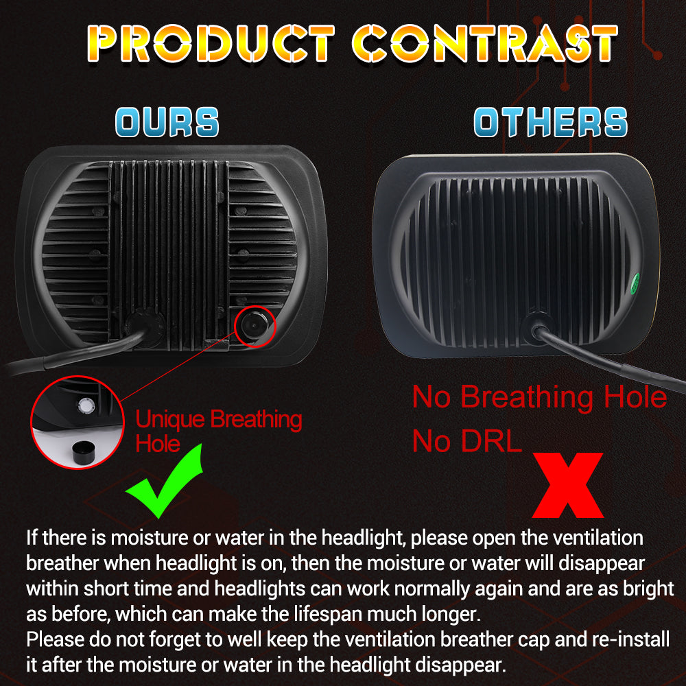CO LIGHT 5x7 Inch Rectangular Dual Beam Headlights - White/Amber DRL(Kit/2pcs)
