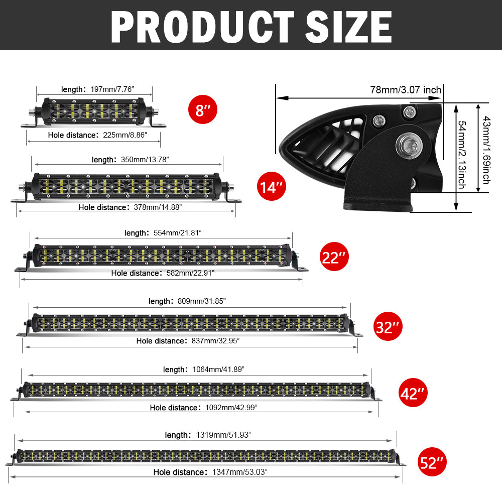 A20 Series 8-50 Inch 6D Lens Ultra-Slim Dual Row LED Light Bars