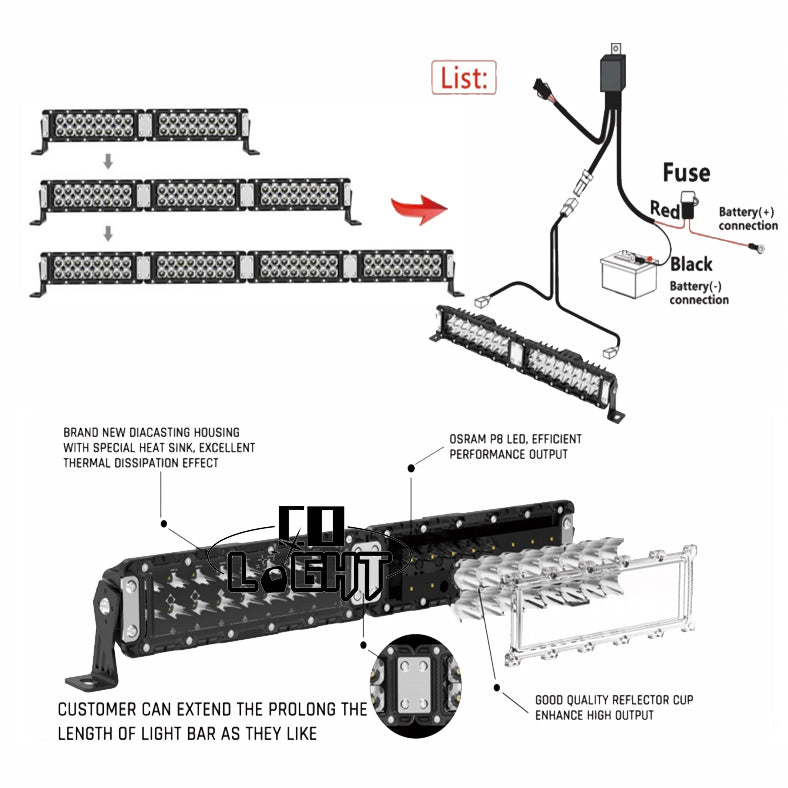 Market First 10 Inch Warrior Series Dual Row Splicable Light Bar